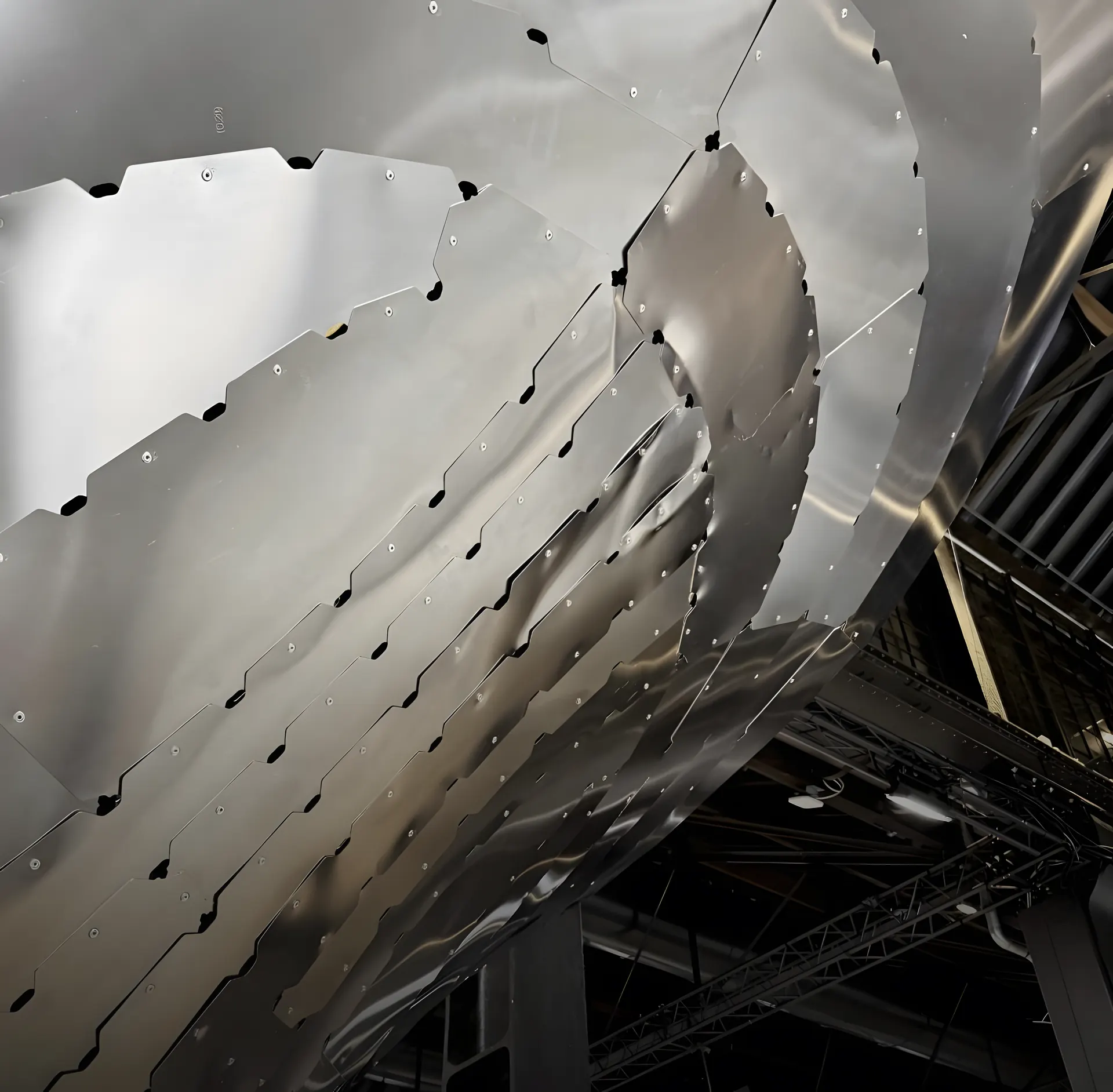 Riveted aluminium panels of the Flexshell pavilion